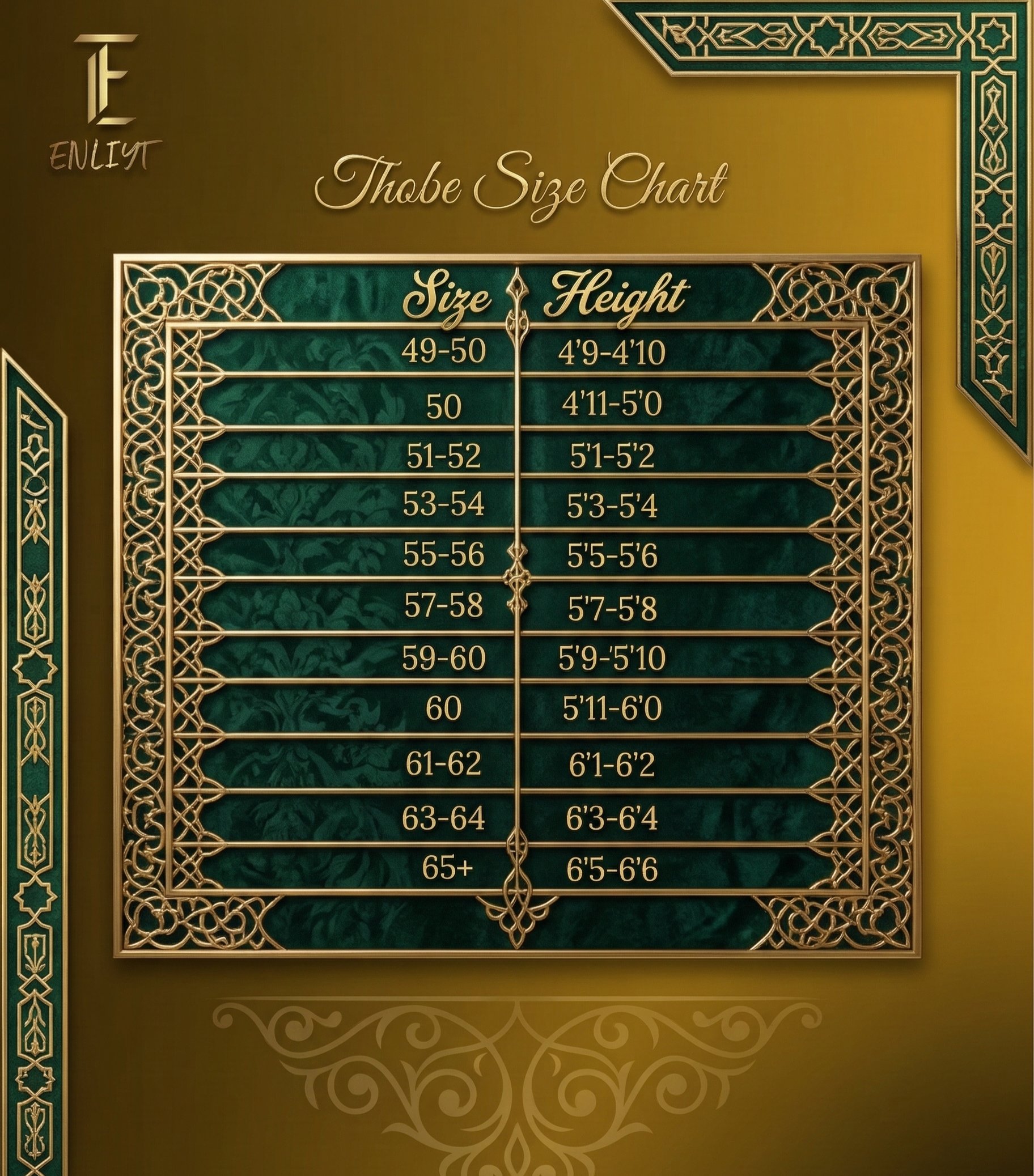 Thobe Size Chart